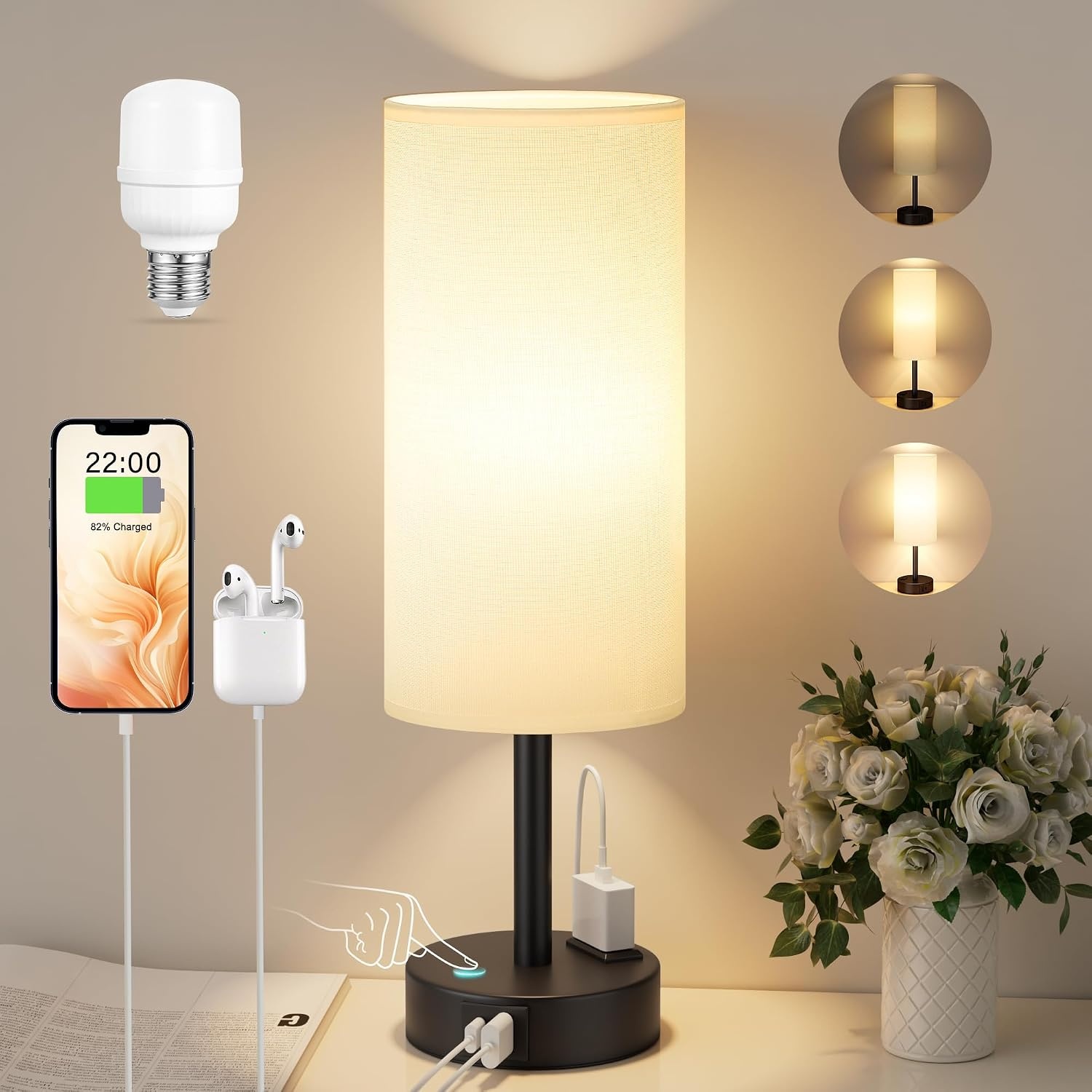 Dimbaar Nachttischlamp met USB & Stopcontact - 34% Korting