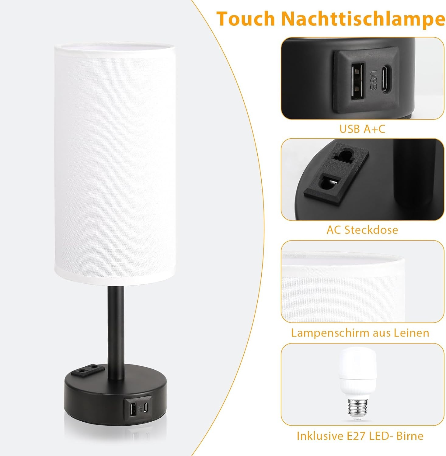 Dimbaar Nachttischlamp met USB & Stopcontact - 34% Korting