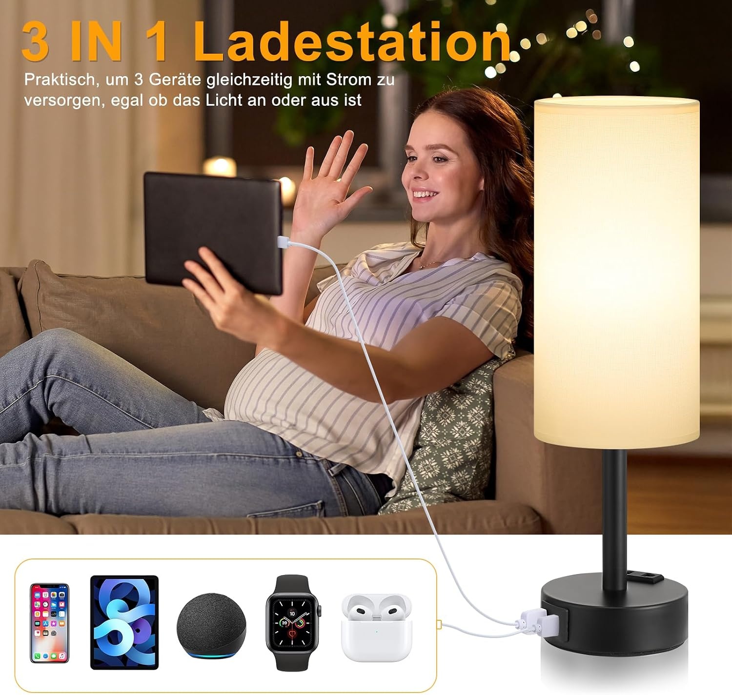 Dimbaar Nachttischlamp met USB & Stopcontact - 34% Korting