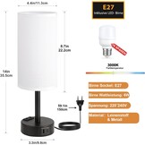 Dimbaar Nachttischlamp met USB & Stopcontact - 34% Korting