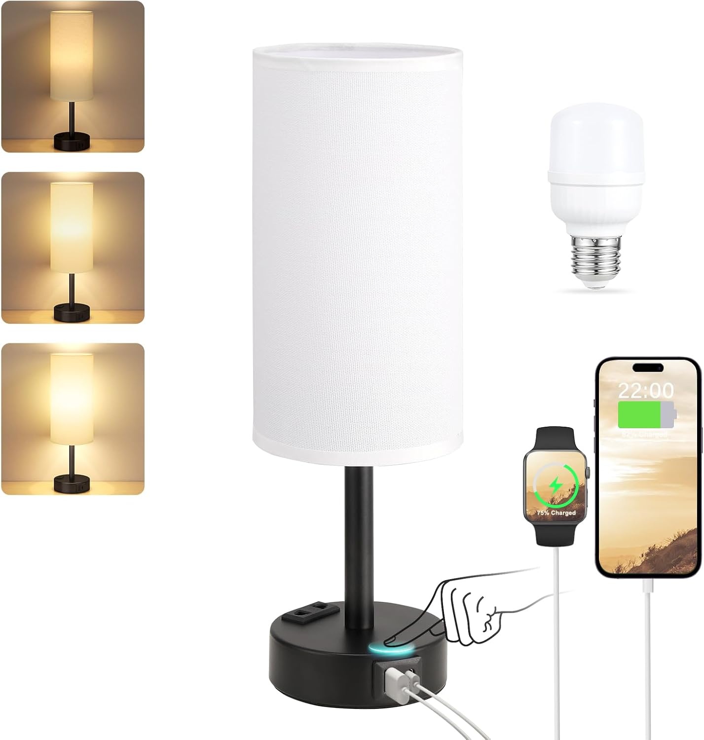 Dimbaar Nachttischlamp met USB & Stopcontact - 34% Korting