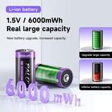 Oplaadbare C-batterijen (6 stuks) - 1.5V 6000mWh - USB-C Snellaad