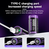Oplaadbare C-batterijen (6 stuks) - 1.5V 6000mWh - USB-C Snellaad