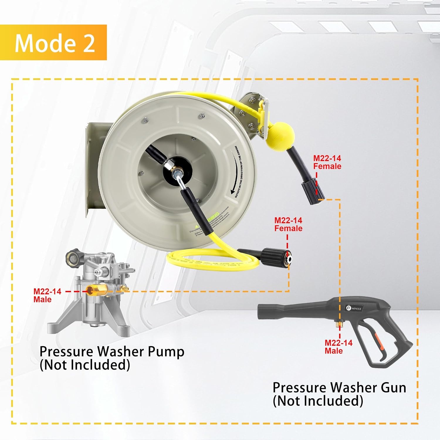 M MINGLE Hogedrukreiniger Slanghaspel - 3600 PSI, Karcher Compatibel