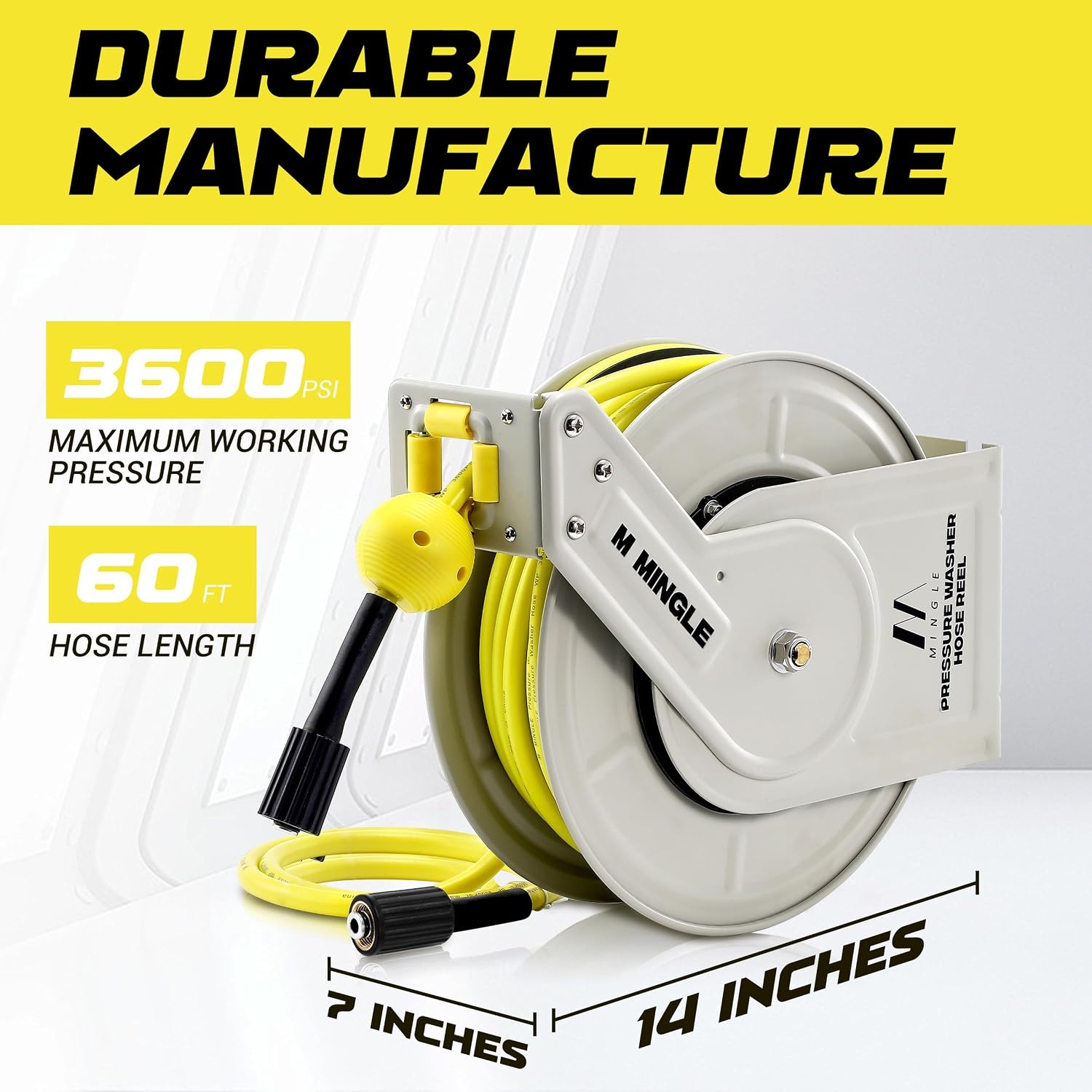 M MINGLE Hogedrukreiniger Slanghaspel - 3600 PSI, Karcher Compatibel