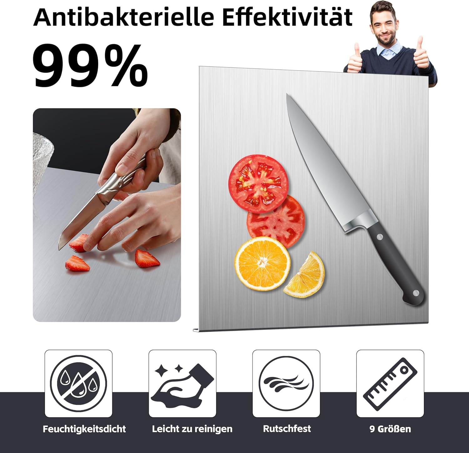 Roestvrijstalen Snijplank 70x60cm - Hygiënisch & Antislip