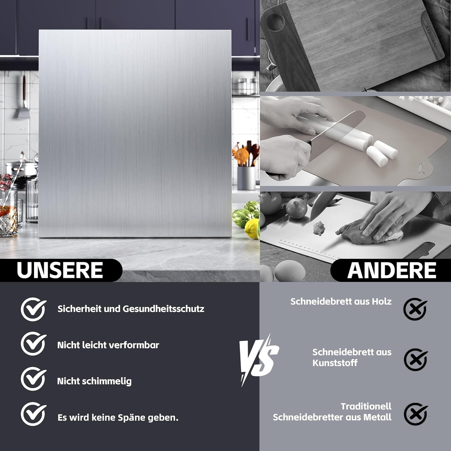 Roestvrijstalen Snijplank 70x60cm - Hygiënisch & Antislip