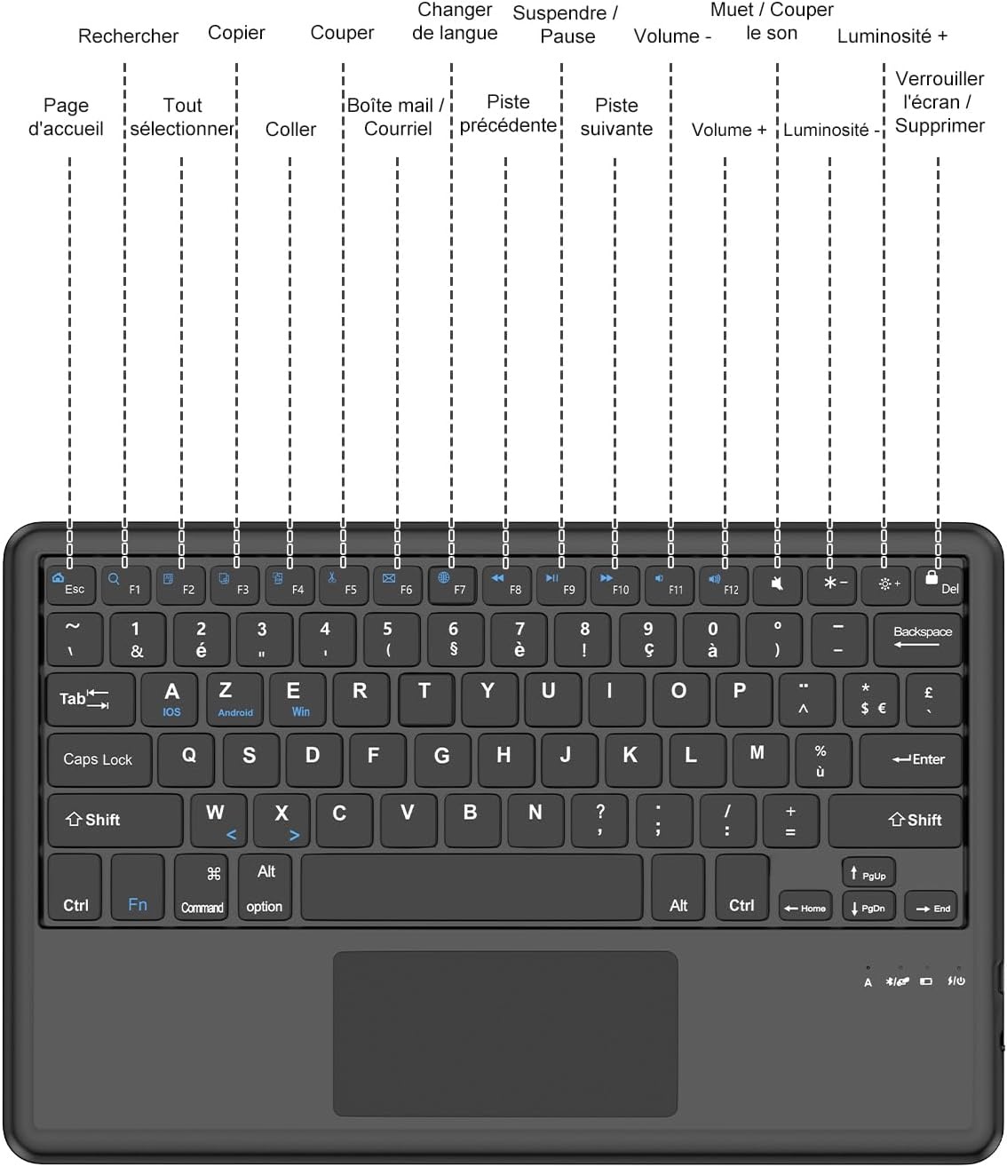 AZERTY Toetsenbordhoes Zwart PU-leer voor Lenovo Tab P12 12,7 inch - 58% Korting