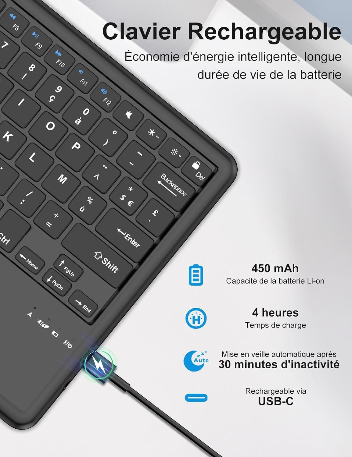 AZERTY Toetsenbordhoes Zwart PU-leer voor Lenovo Tab P12 12,7 inch - 58% Korting