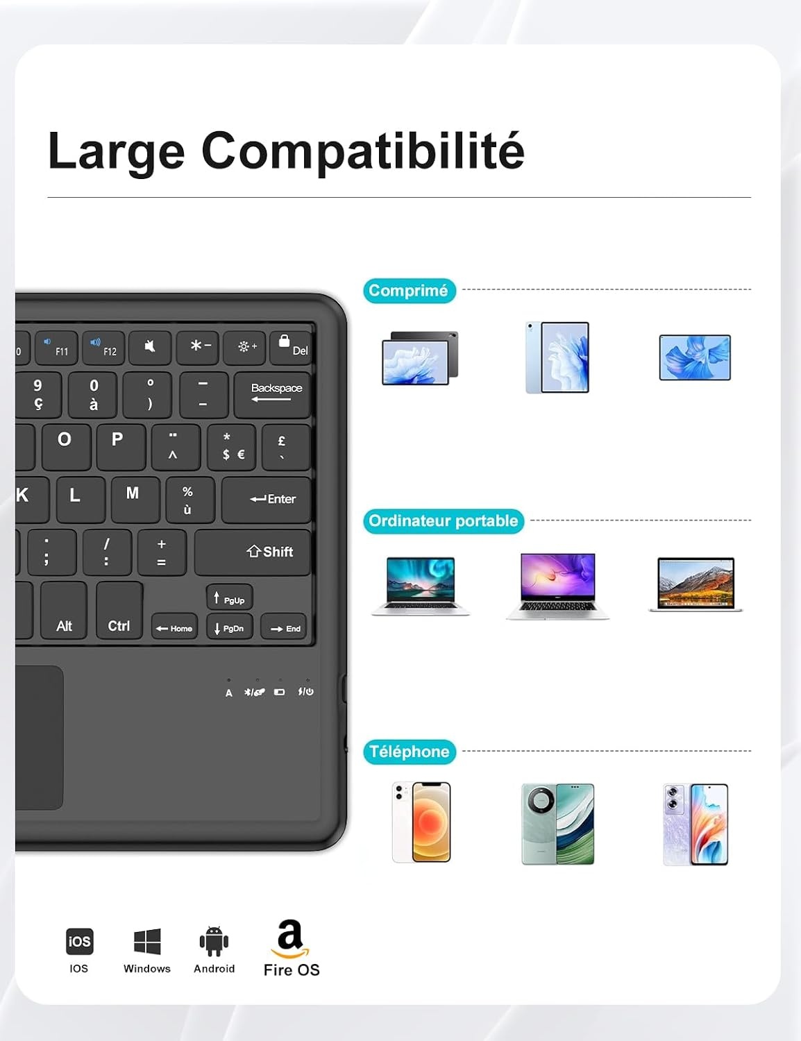 AZERTY Toetsenbordhoes Zwart PU-leer voor Lenovo Tab P12 12,7 inch - 58% Korting