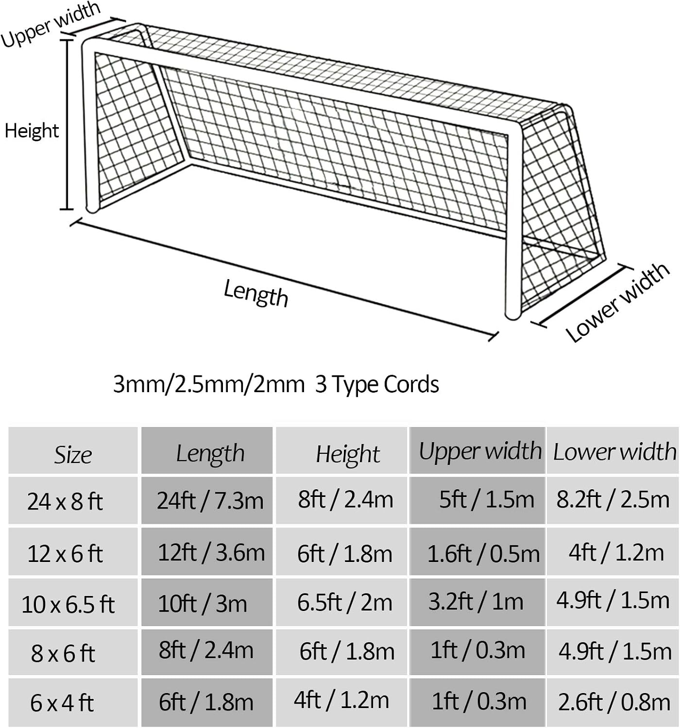 Voetbaldoelnet 7.3x2.4m - Polyethyleen - 45% Korting