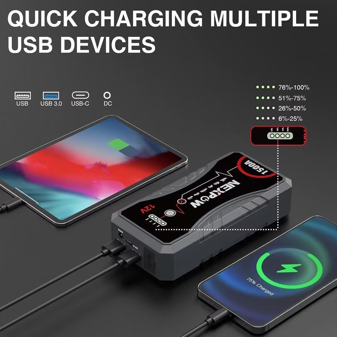 NEXPOW Q10S Jumpstarter & Powerbank 1500A: Start Benzine/Diesel (28% Korting)