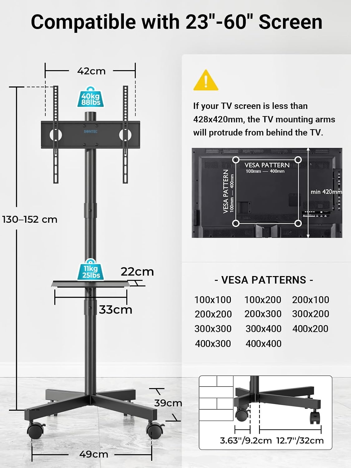 Verrijdbare TV Standaard Zwart - 23-60 Inch - 29% Korting