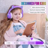 iFecco słuchawki Bluetooth dla dzieci z mikrofonem, słuchawki bezprzewodowe dla dzieci z torebką, słuchawki z świecącymi LED końcami w kształcie uszu kota do szkoły