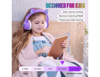 iFecco słuchawki Bluetooth dla dzieci z mikrofonem, słuchawki bezprzewodowe dla dzieci z torebką, słuchawki z świecącymi LED końcami w kształcie uszu kota do szkoły
