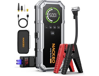 Starthulp met compressor, 160 psi, 6000 A, 12 V auto-accubooster met lcd-scherm, snel opladen, draagbare starthulp met led-zaklamp (10 l diesel)