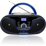 LONPOO D02 Draagbare cd-speler voor kinderen – radio CD Boombox met FM-radio, Bluetooth, USB-ingang, AUX-aansluiting en hoofdtelefoonuitgang, stereo luidsprekers