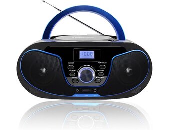 LONPOO D02 Draagbare cd-speler voor kinderen – radio CD Boombox met FM-radio, Bluetooth, USB-ingang, AUX-aansluiting en hoofdtelefoonuitgang, stereo luidsprekers
