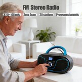 LONPOO D02 Draagbare cd-speler voor kinderen – radio CD Boombox met FM-radio, Bluetooth, USB-ingang, AUX-aansluiting en hoofdtelefoonuitgang, stereo luidsprekers