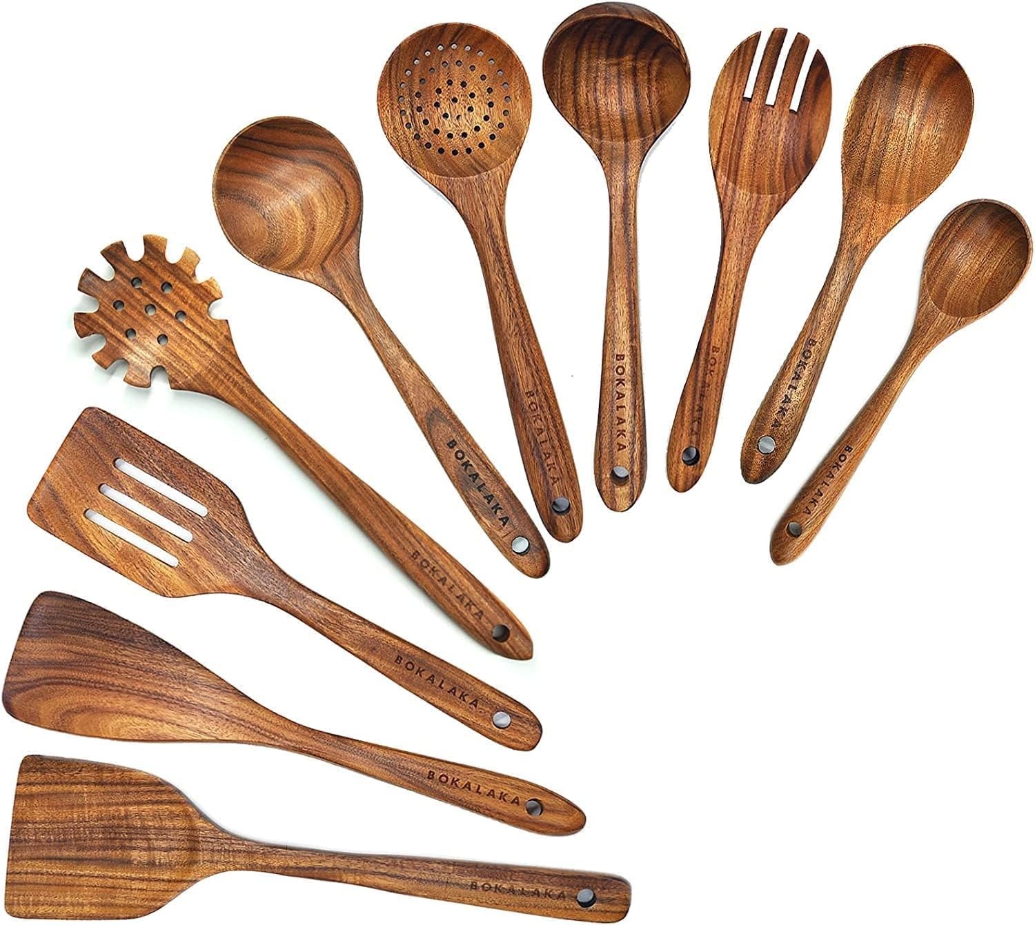 Houten lepels om te koken,10 stuks houten keukengerei, teak keukengerei set, natuurlijk teak keukengerei set, houten kookgerei