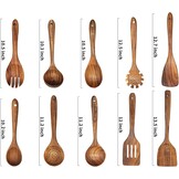 Houten lepels om te koken,10 stuks houten keukengerei, teak keukengerei set, natuurlijk teak keukengerei set, houten kookgerei