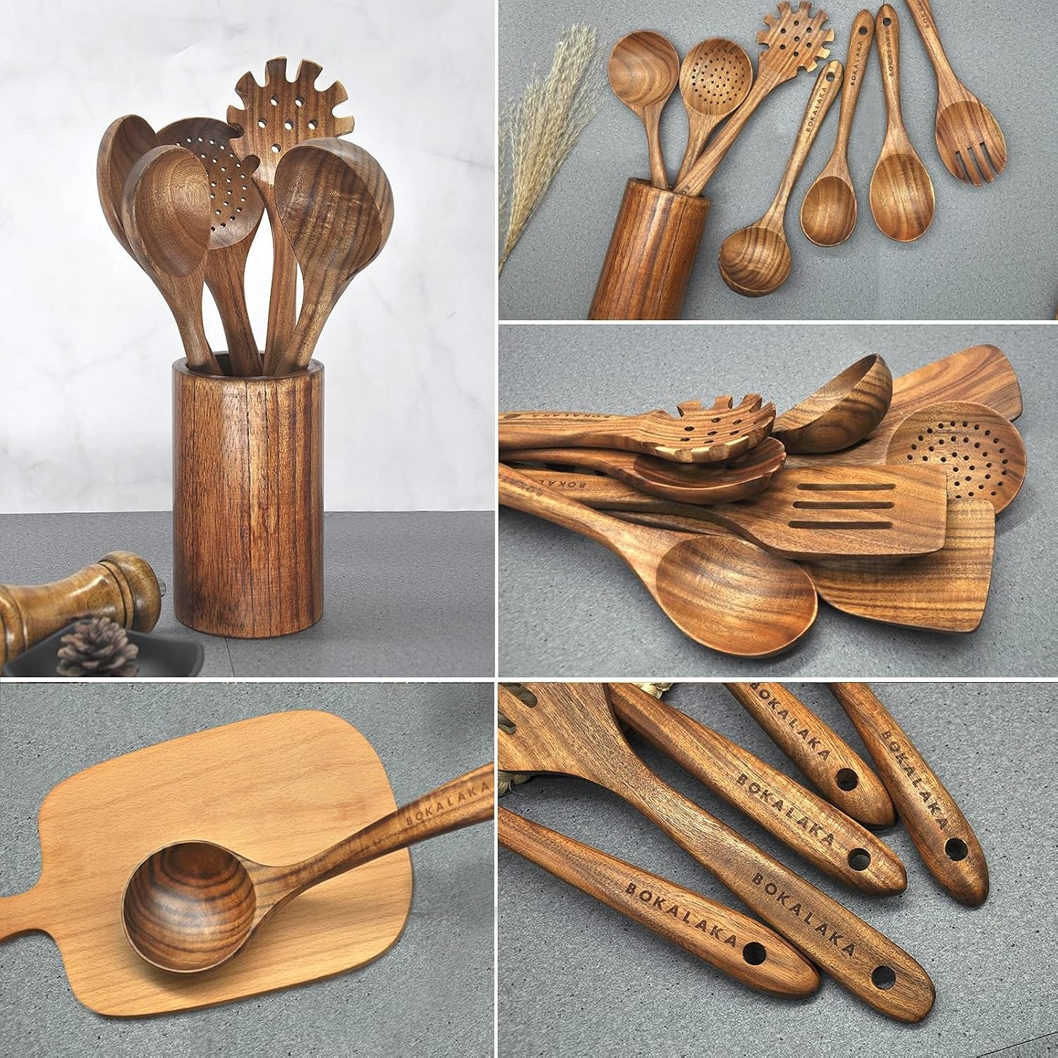 Houten lepels om te koken,10 stuks houten keukengerei, teak keukengerei set, natuurlijk teak keukengerei set, houten kookgerei