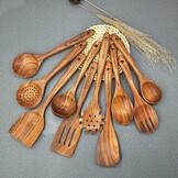 Houten lepels om te koken,10 stuks houten keukengerei, teak keukengerei set, natuurlijk teak keukengerei set, houten kookgerei