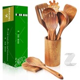 Houten lepels om te koken,10 stuks houten keukengerei, teak keukengerei set, natuurlijk teak keukengerei set, houten kookgerei