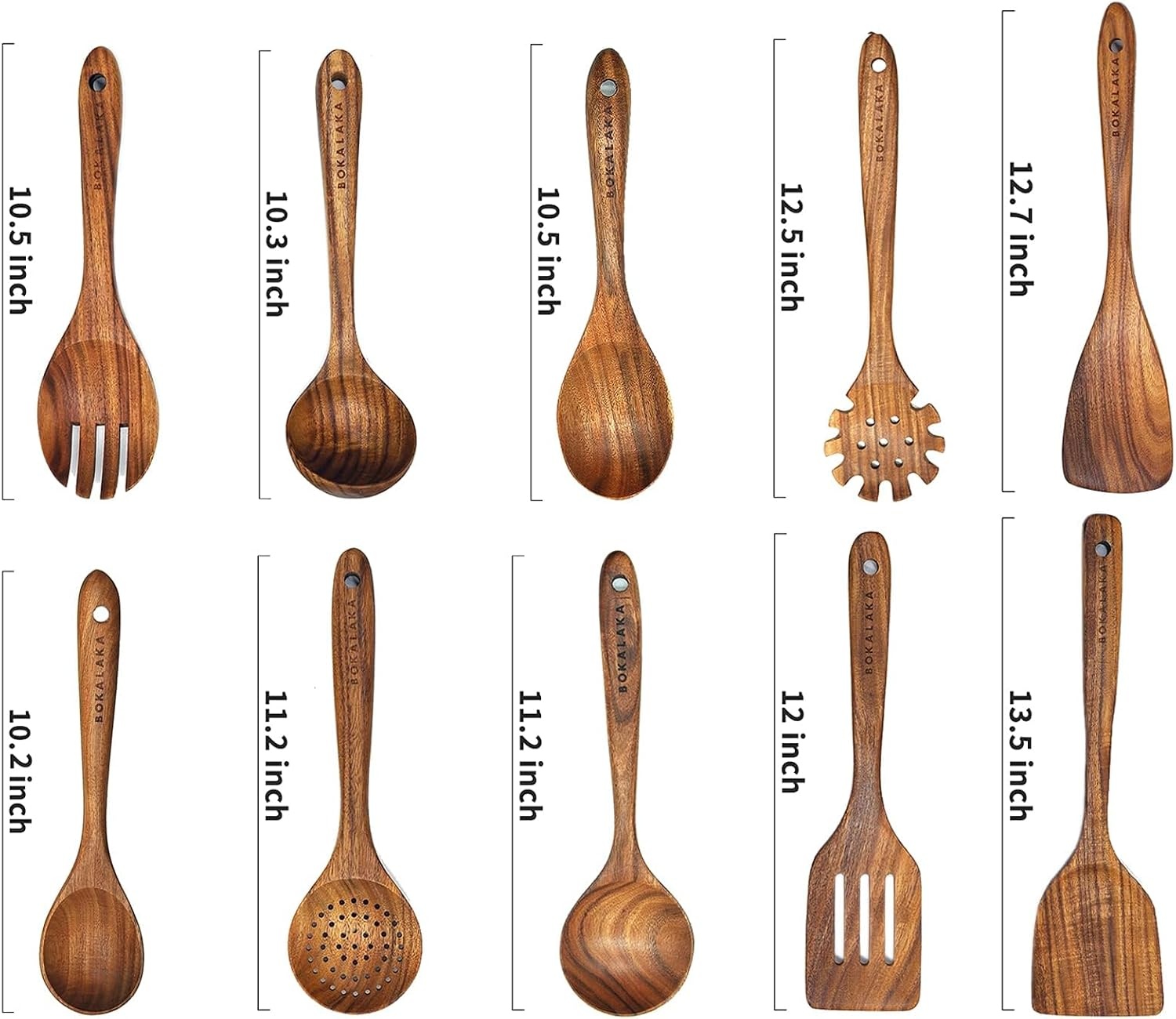 Houten lepels om te koken,10 stuks houten keukengerei, teak keukengerei set, natuurlijk teak keukengerei set, houten kookgerei