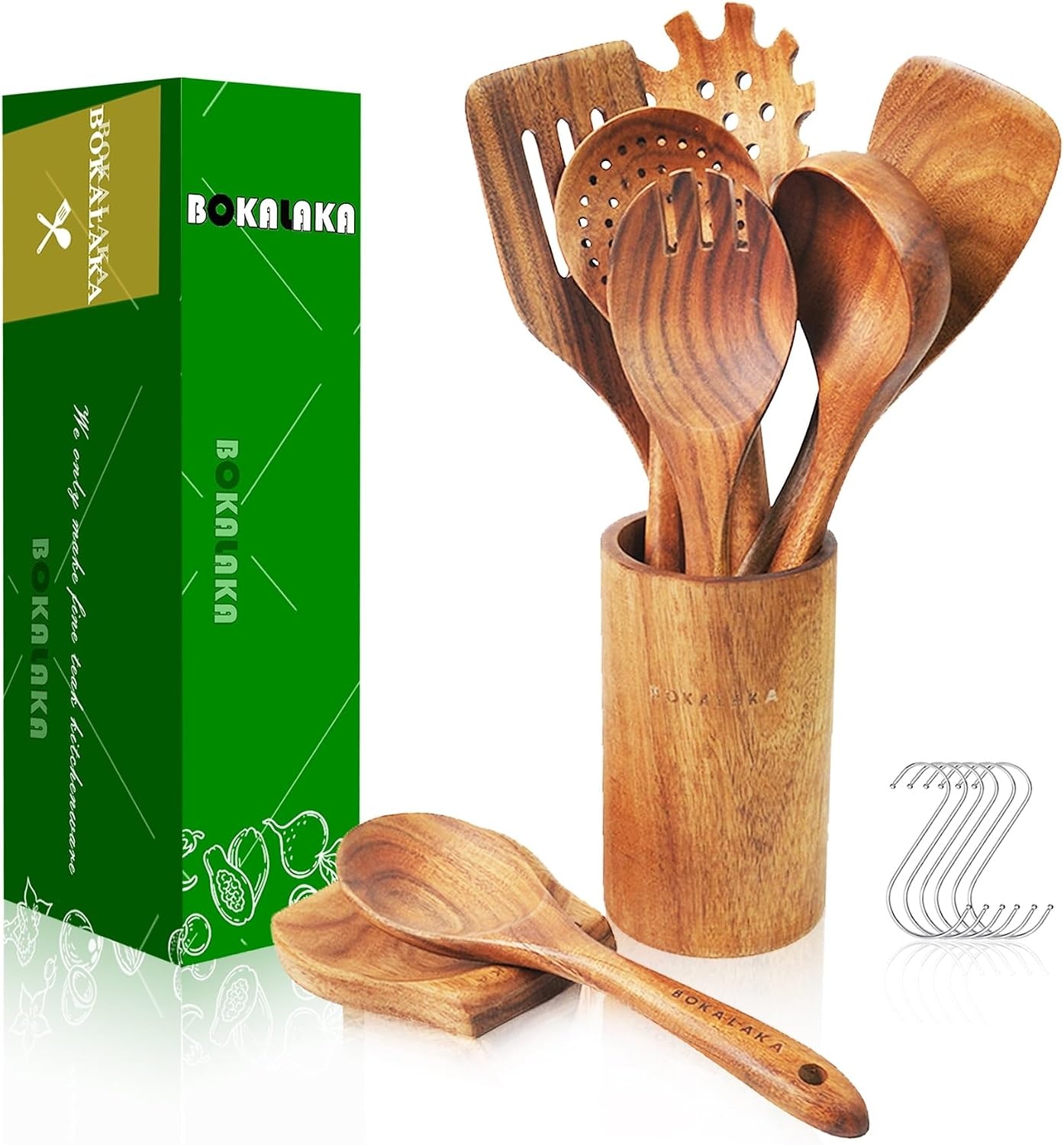 Houten lepels om te koken,10 stuks houten keukengerei, teak keukengerei set, natuurlijk teak keukengerei set, houten kookgerei