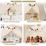 Mallify Kindertent indoor, speelhuisje met mat en verlichting, 150 x 100 x 150 cm (crème)