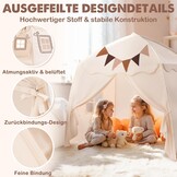 Mallify Kindertent indoor, speelhuisje met mat en verlichting, 150 x 100 x 150 cm (crème)