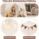 Mallify Kindertent indoor, speelhuisje met mat en verlichting, 150 x 100 x 150 cm (crème)