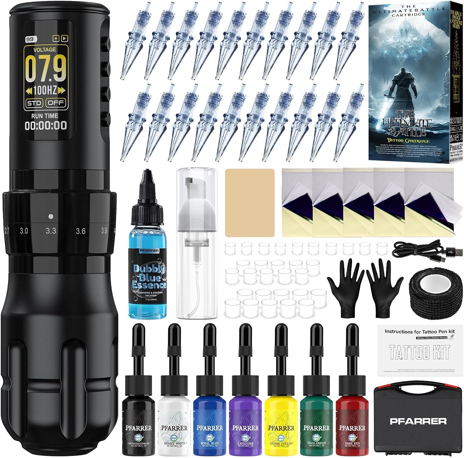 PFARRER PR-TKE652AEU-1 Draadloze Machine Set 1600mAh Batterij LCD Digitaal 20PCS Naald 7 Inks Draadloze Accessoires