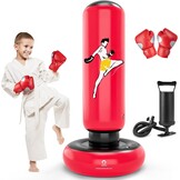QPAU Kinderbokszak met bokshandschoenen, 66 inch grotere stabiele opblaasbare bokszakset voor kinderen, cadeau voor jongens en meisjes van 6-12 jaar, voor het beoefenen van karate, taekwondo, MMA