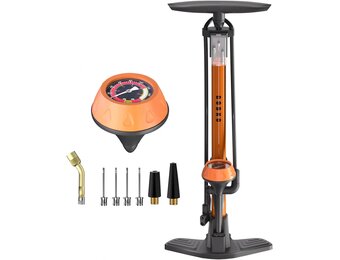GOBKO Fietspomp, staande fietspomp met manometer, fietspompen met Presta en Schrader bandenpomp, multifunctionele luchtpomp voor racefiets, MTB, sportbalpomp, hoge druk, 160 psi en 11 bar