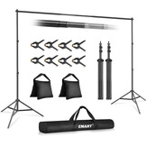 EMART Fotoachtergrondstandaard, 2x3m Verstelbaar Achtergrondsysteem met 8 Achtergrondklemmen, 2 Zandzakken voor Fotostudio Portret Productfotografie, Gemaakt van Metaal