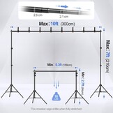 EMART Fotoachtergrondstandaard, 2x3m Verstelbaar Achtergrondsysteem met 8 Achtergrondklemmen, 2 Zandzakken voor Fotostudio Portret Productfotografie, Gemaakt van Metaal