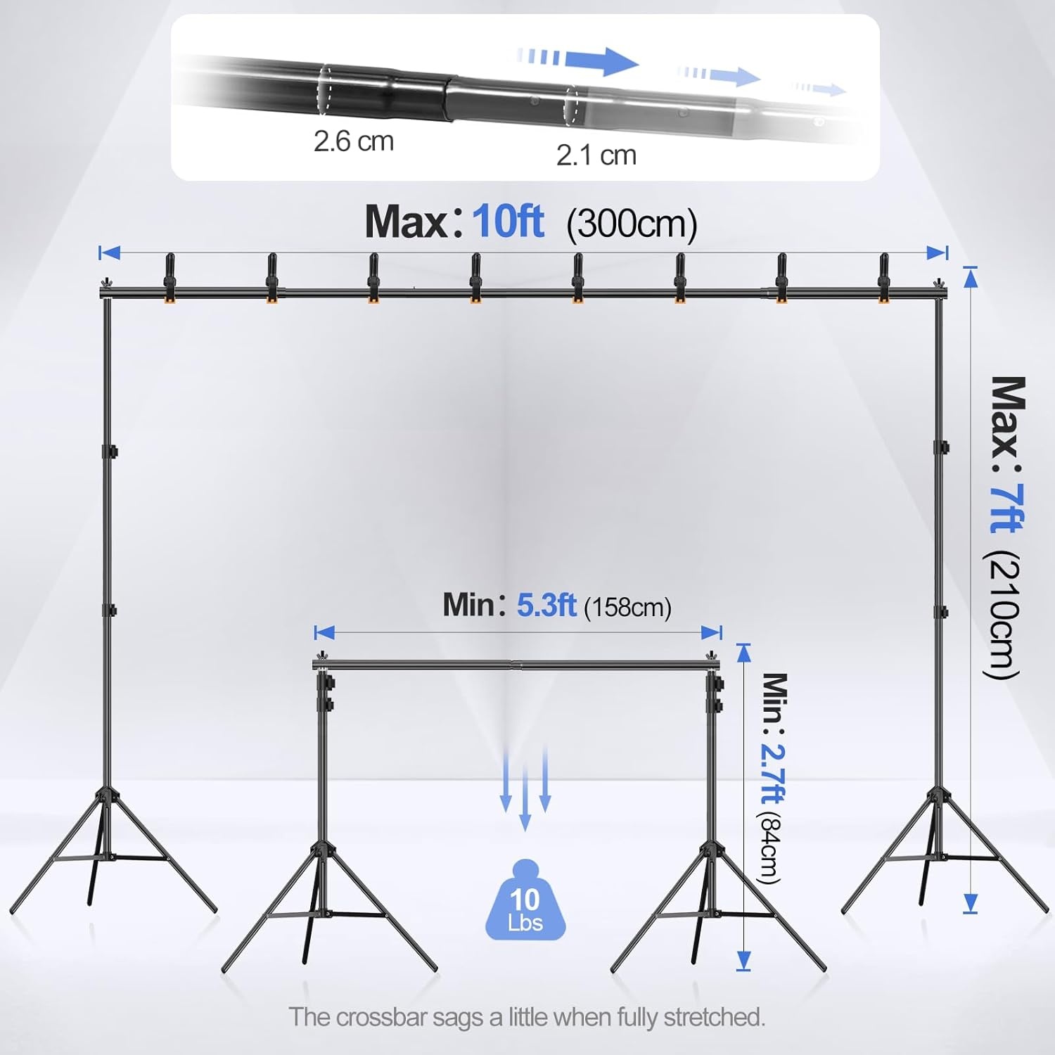 EMART Fotoachtergrondstandaard, 2x3m Verstelbaar Achtergrondsysteem met 8 Achtergrondklemmen, 2 Zandzakken voor Fotostudio Portret Productfotografie, Gemaakt van Metaal