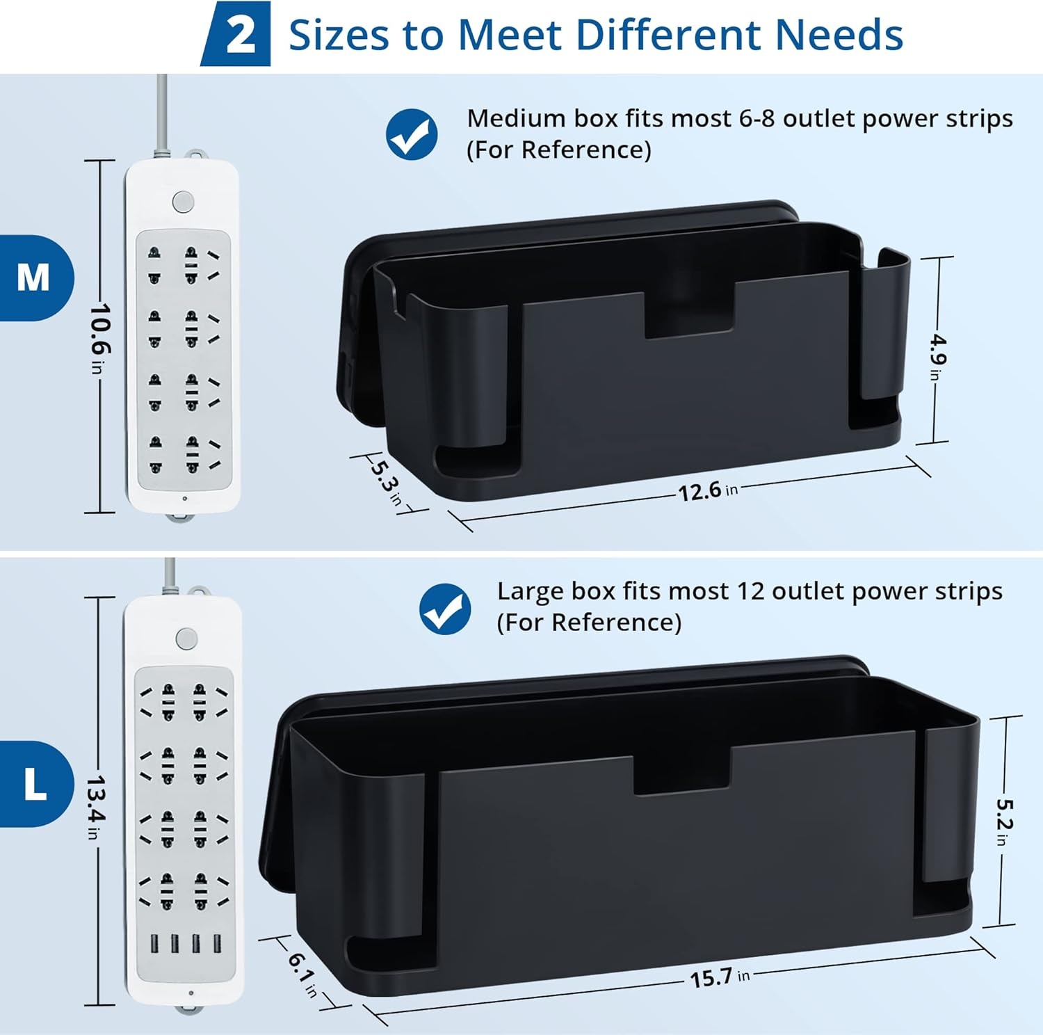 Kabelmanagementbox Zwart (2 Stuks XL/M) - 60% Korting