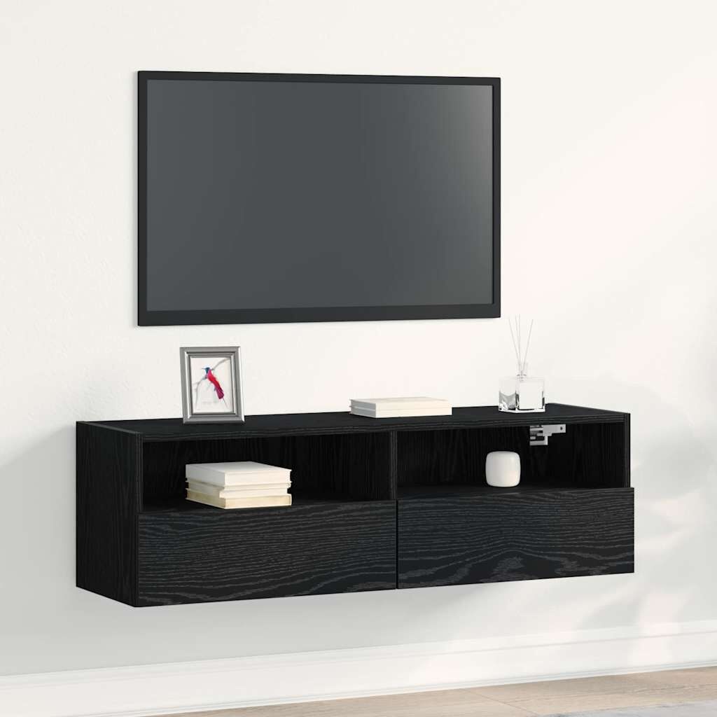 vidaXL TV Wandkast Zwart Eiken 100 x 30 x 30 cm Bewerkt hout