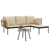 vidaXL 3-delige Loungeset met kussens poly rattan beige
