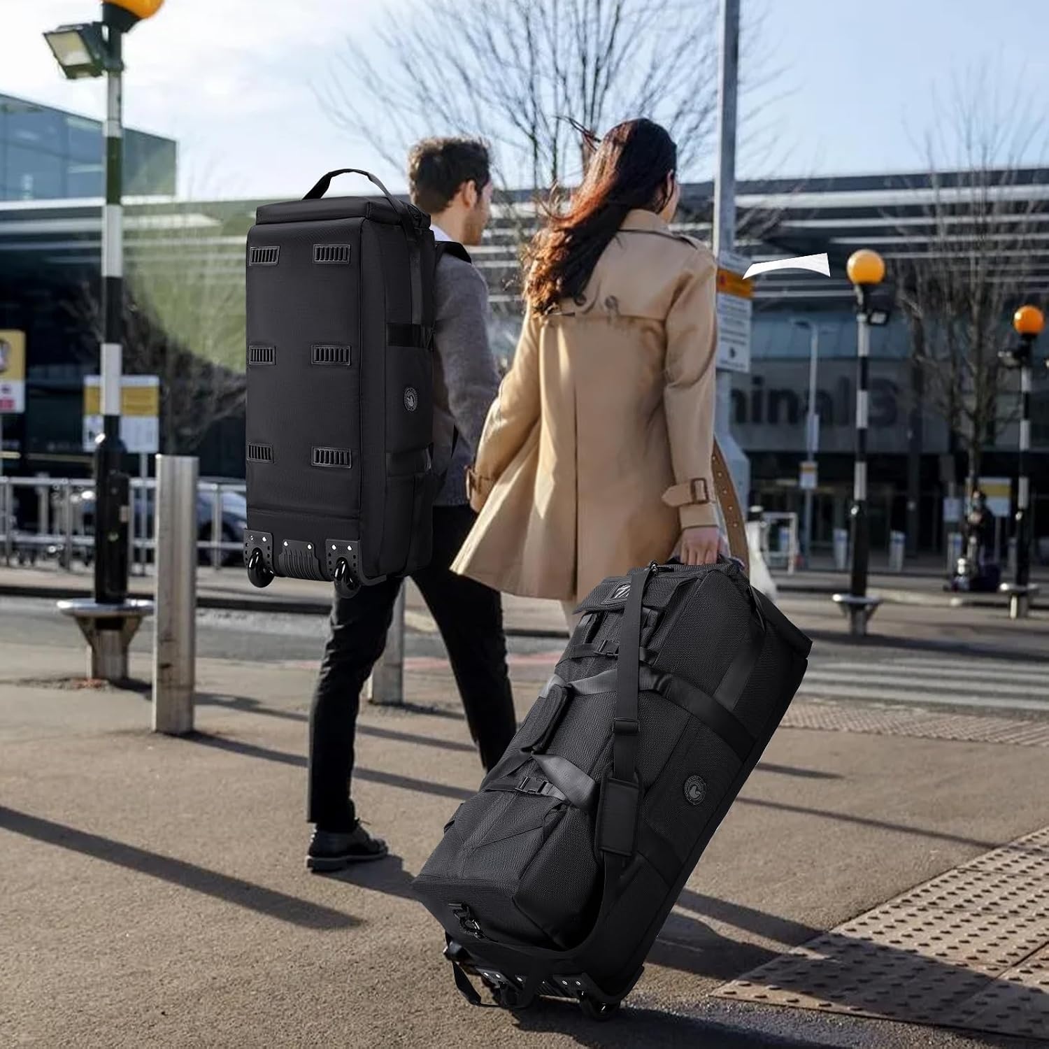 Reistas met wielen Groot 85L 3 IN 1 Handbagagetas met kofferorganizer 78x33x32cm Waterdichte Oxford-reisrugzak 3 rollen XL-rugzakkoffer met handgrepen voor reizen, weekendtas