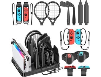 Switch Sports Accessoireset met organizer, compatibel met Switch/OLED, opslag voor Switch Sport Game accessoires, familiefeestpakket sportspelaccessoires, bundel voor Nintendo Switch en OLED, zwart