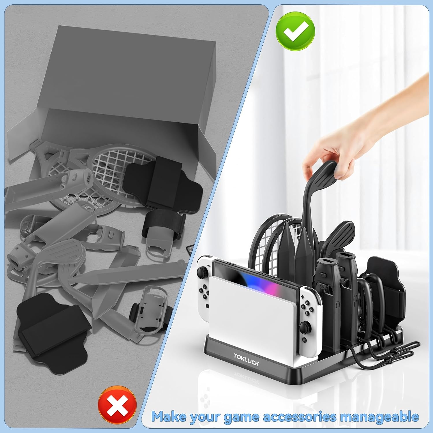 Switch Sports Accessoireset met organizer, compatibel met Switch/OLED, opslag voor Switch Sport Game accessoires, familiefeestpakket sportspelaccessoires, bundel voor Nintendo Switch en OLED, zwart