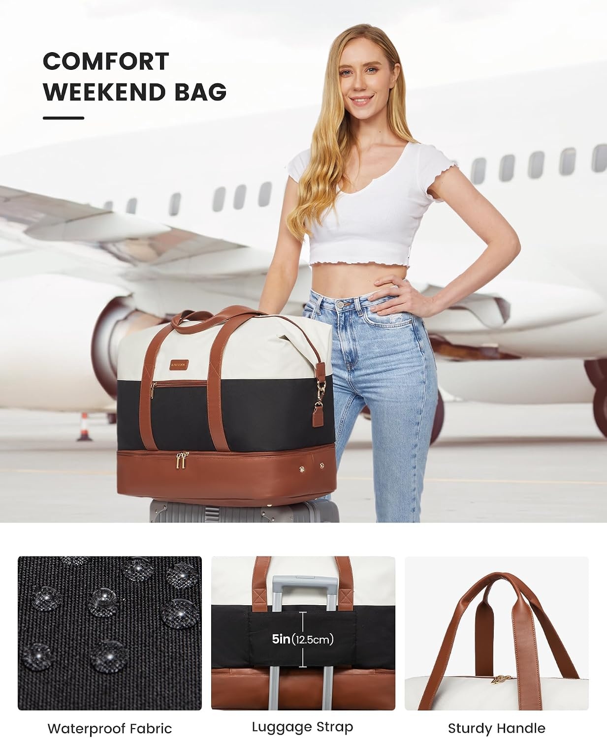 Ruime Weekendtas 56L - Handbagage Vliegtuig - Waterdicht met Schoenenvak - 60% Korting