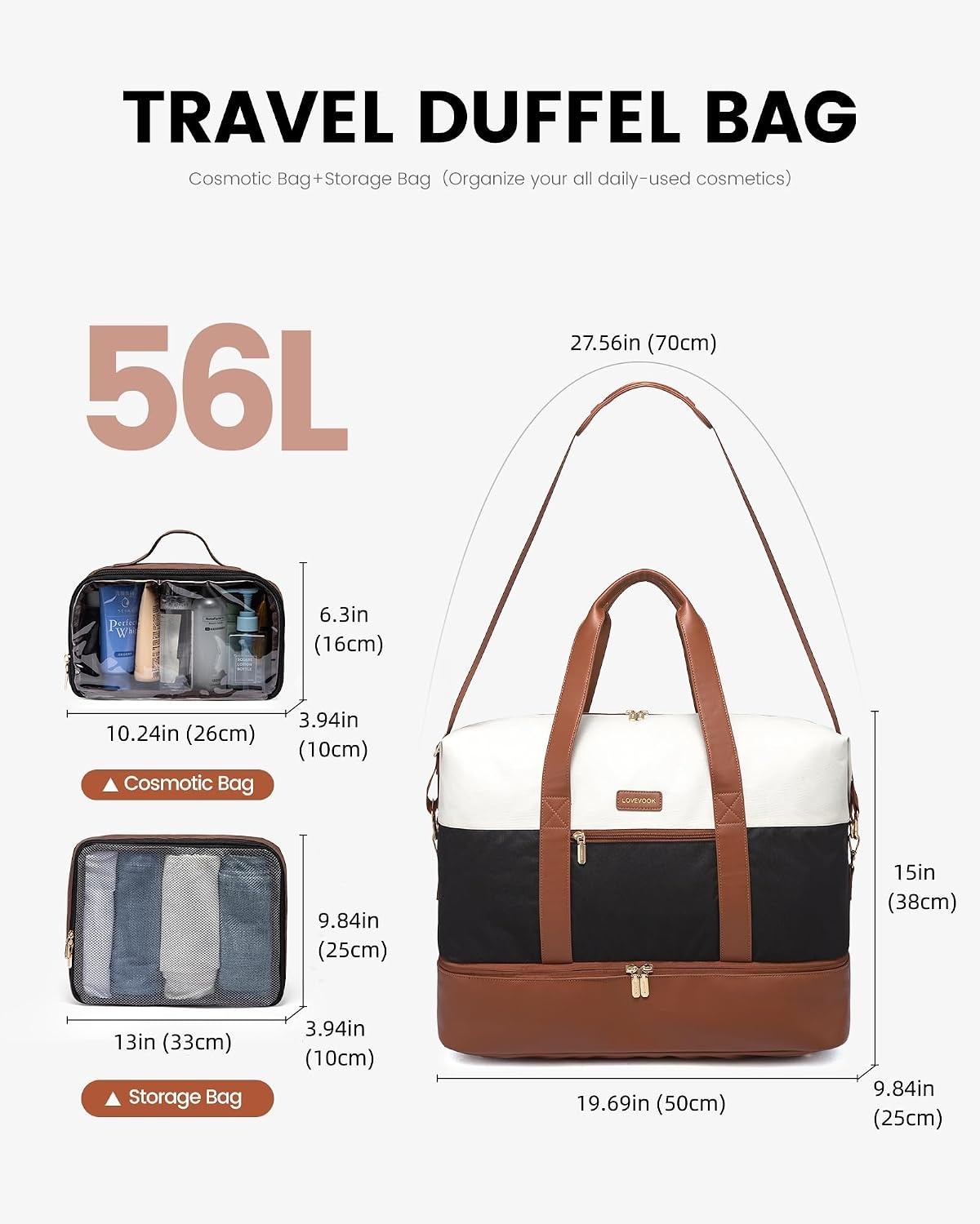 Ruime Weekendtas 56L - Handbagage Vliegtuig - Waterdicht met Schoenenvak - 60% Korting