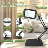 GABORISH 10 x 30 x tafelvergrootglas met licht en standaard, rechthoekige vergrootlamp met 60 leds, 5 kleurmodi en dimbaar, handvrij staande loep met licht, 2-in-1 vergrootlamp met klem en sokkel voor