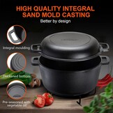 Overmont Gietijzeren pan in ‘Dutch Oven‘-stijl, gebruiksklaar, ingebrand, dubbelfunctie deksel/braadpan, voor keuken, camping, tuin barbecue, bakken en gasgrill
