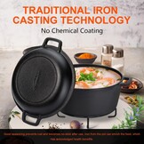 Overmont Gietijzeren pan in ‘Dutch Oven‘-stijl, gebruiksklaar, ingebrand, dubbelfunctie deksel/braadpan, voor keuken, camping, tuin barbecue, bakken en gasgrill